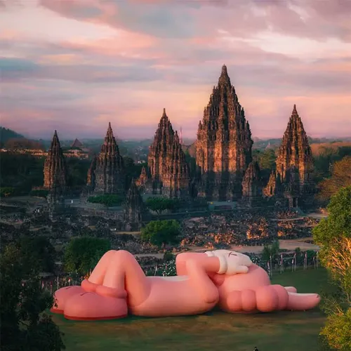 KAWS' Largest Creation Yet: A Giant Pink Bunny in Indonesia's Prambanan