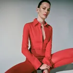 Amanda Murphy Channels Femme Fatale Vibes for Elle Singapore, Making a Case for Red Tights