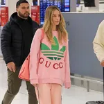 Margot Robbie Spotted in Versace x Dua Lipa Shoes and Gucci Outfit While Leaving Sydney
